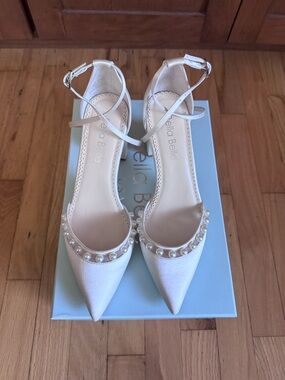 Bella Belle Ivory Pearl-Embellished Pointed Ankle-Strap Heels